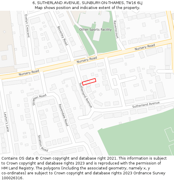 6, SUTHERLAND AVENUE, SUNBURY-ON-THAMES, TW16 6LJ: Location map and indicative extent of plot