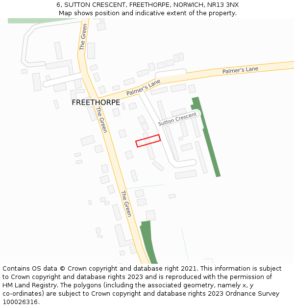 6, SUTTON CRESCENT, FREETHORPE, NORWICH, NR13 3NX: Location map and indicative extent of plot