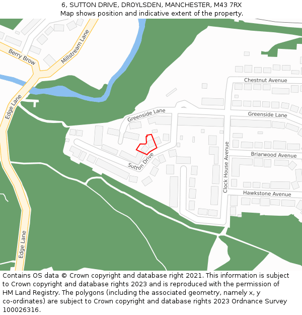 6, SUTTON DRIVE, DROYLSDEN, MANCHESTER, M43 7RX: Location map and indicative extent of plot