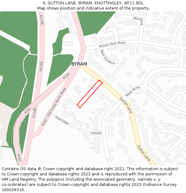 6, SUTTON LANE, BYRAM, KNOTTINGLEY, WF11 9DL: Location map and indicative extent of plot