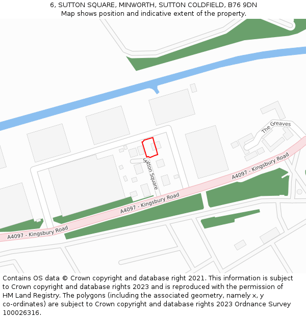 6, SUTTON SQUARE, MINWORTH, SUTTON COLDFIELD, B76 9DN: Location map and indicative extent of plot