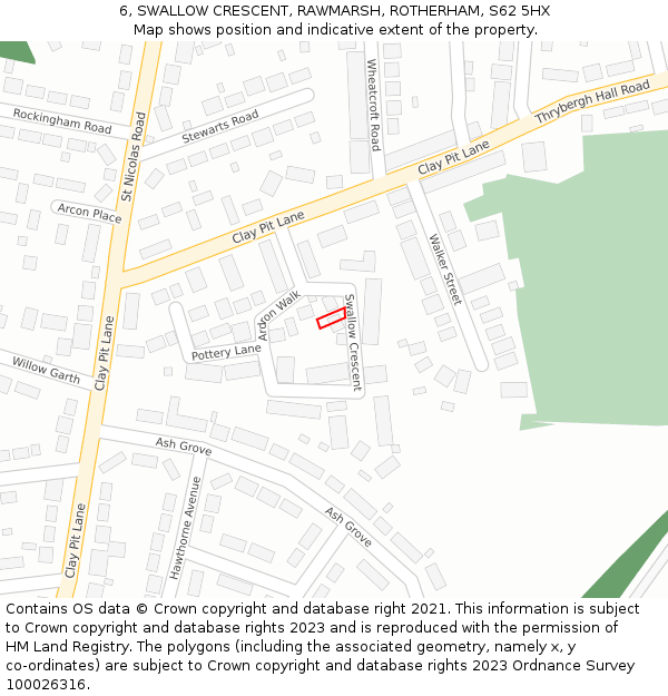 6, SWALLOW CRESCENT, RAWMARSH, ROTHERHAM, S62 5HX: Location map and indicative extent of plot