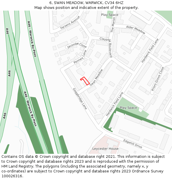 6, SWAN MEADOW, WARWICK, CV34 6HZ: Location map and indicative extent of plot