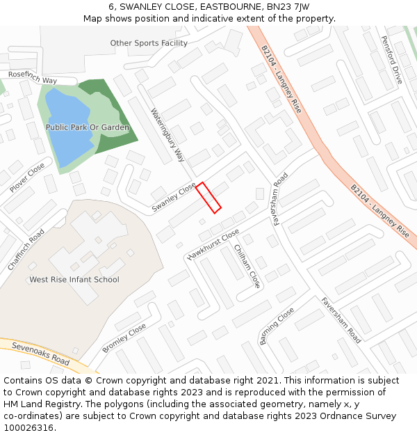 6, SWANLEY CLOSE, EASTBOURNE, BN23 7JW: Location map and indicative extent of plot