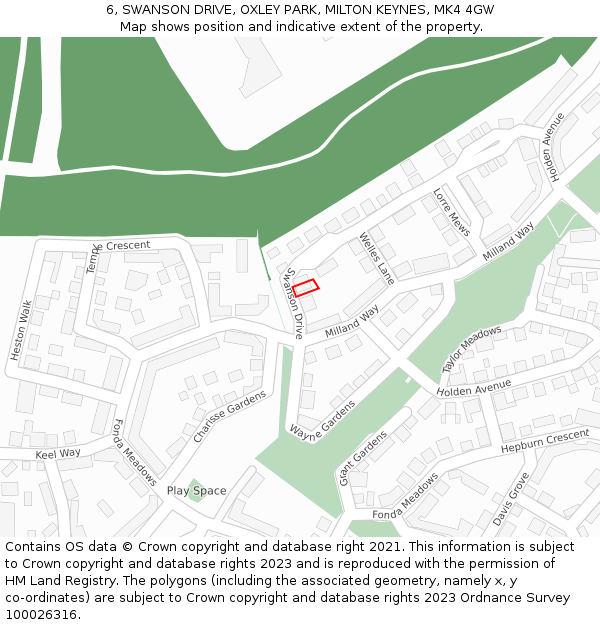 6, SWANSON DRIVE, OXLEY PARK, MILTON KEYNES, MK4 4GW: Location map and indicative extent of plot