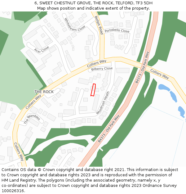 6, SWEET CHESTNUT GROVE, THE ROCK, TELFORD, TF3 5DH: Location map and indicative extent of plot