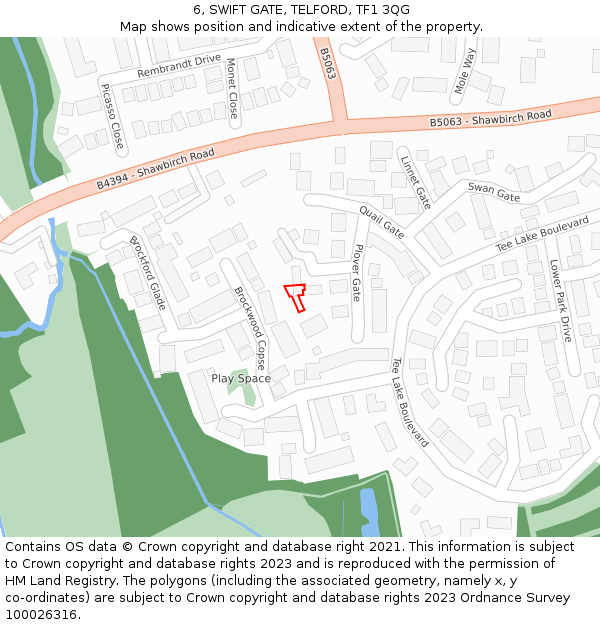 6, SWIFT GATE, TELFORD, TF1 3QG: Location map and indicative extent of plot