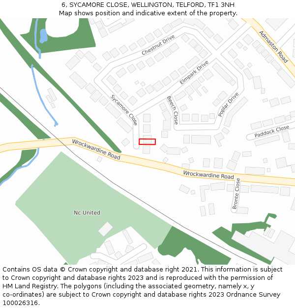 6, SYCAMORE CLOSE, WELLINGTON, TELFORD, TF1 3NH: Location map and indicative extent of plot
