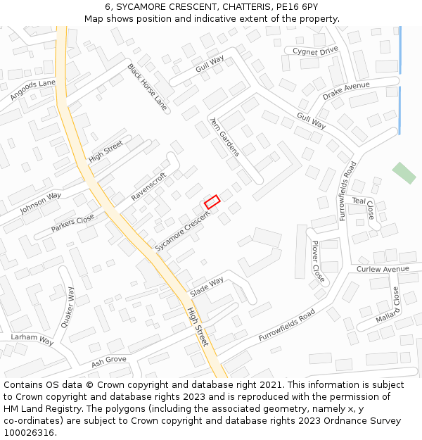 6, SYCAMORE CRESCENT, CHATTERIS, PE16 6PY: Location map and indicative extent of plot