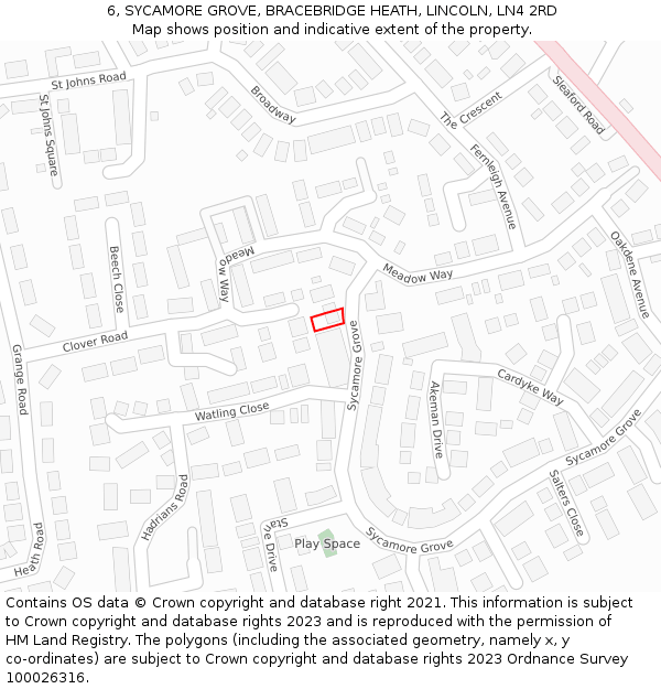 6, SYCAMORE GROVE, BRACEBRIDGE HEATH, LINCOLN, LN4 2RD: Location map and indicative extent of plot