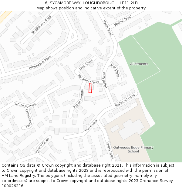 6, SYCAMORE WAY, LOUGHBOROUGH, LE11 2LB: Location map and indicative extent of plot