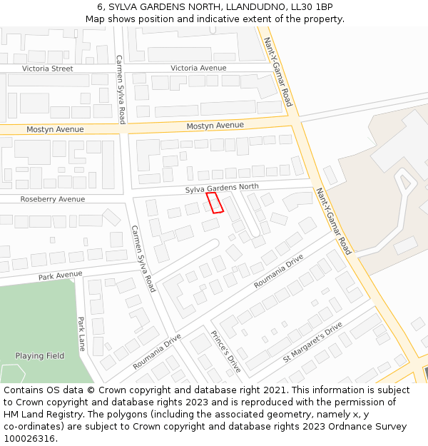 6, SYLVA GARDENS NORTH, LLANDUDNO, LL30 1BP: Location map and indicative extent of plot