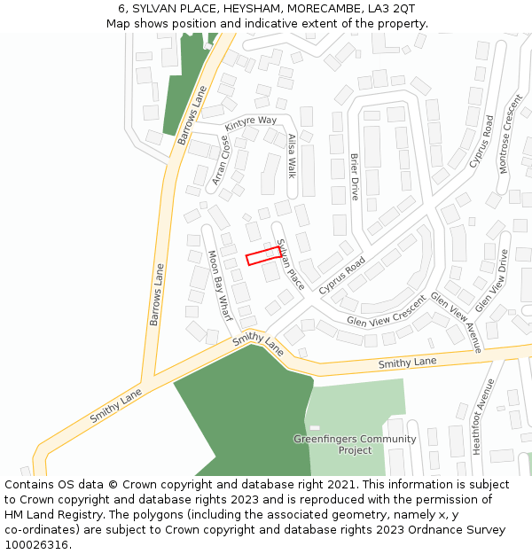 6, SYLVAN PLACE, HEYSHAM, MORECAMBE, LA3 2QT: Location map and indicative extent of plot