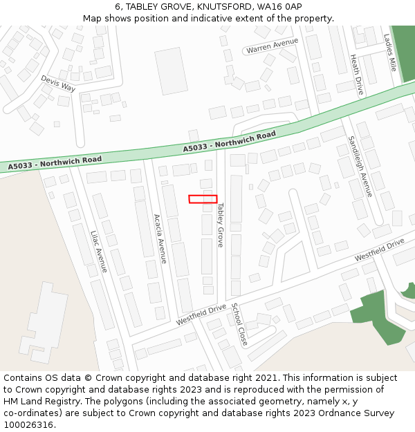 6, TABLEY GROVE, KNUTSFORD, WA16 0AP: Location map and indicative extent of plot