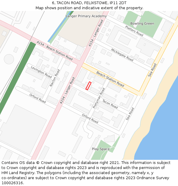 6, TACON ROAD, FELIXSTOWE, IP11 2DT: Location map and indicative extent of plot