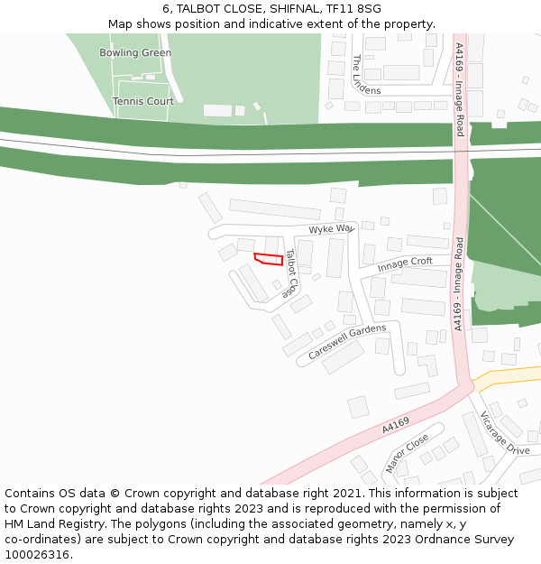 6, TALBOT CLOSE, SHIFNAL, TF11 8SG: Location map and indicative extent of plot