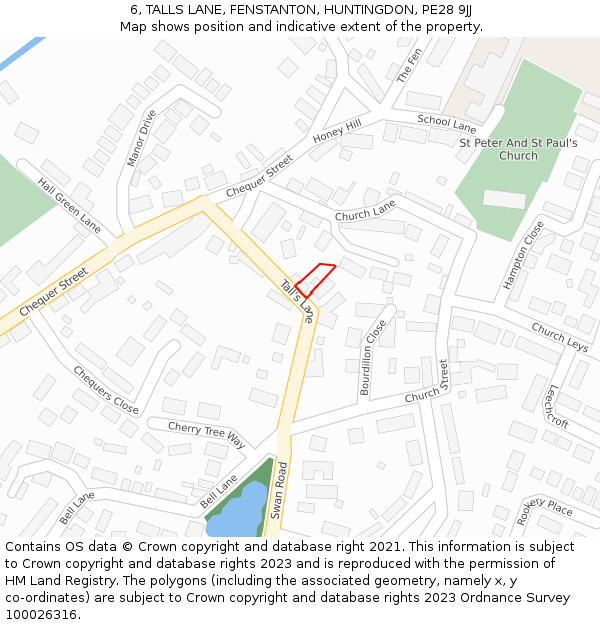 6, TALLS LANE, FENSTANTON, HUNTINGDON, PE28 9JJ: Location map and indicative extent of plot