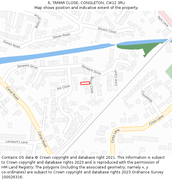 6, TAMAR CLOSE, CONGLETON, CW12 3RU: Location map and indicative extent of plot