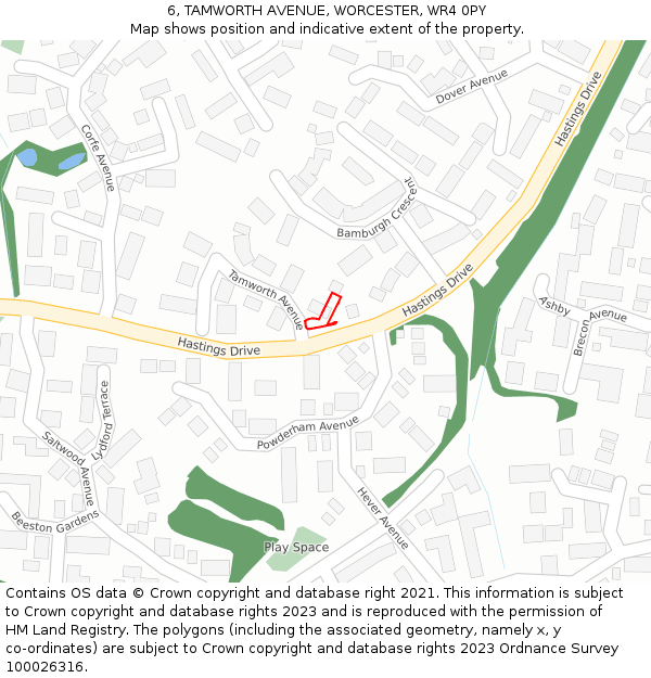 6, TAMWORTH AVENUE, WORCESTER, WR4 0PY: Location map and indicative extent of plot