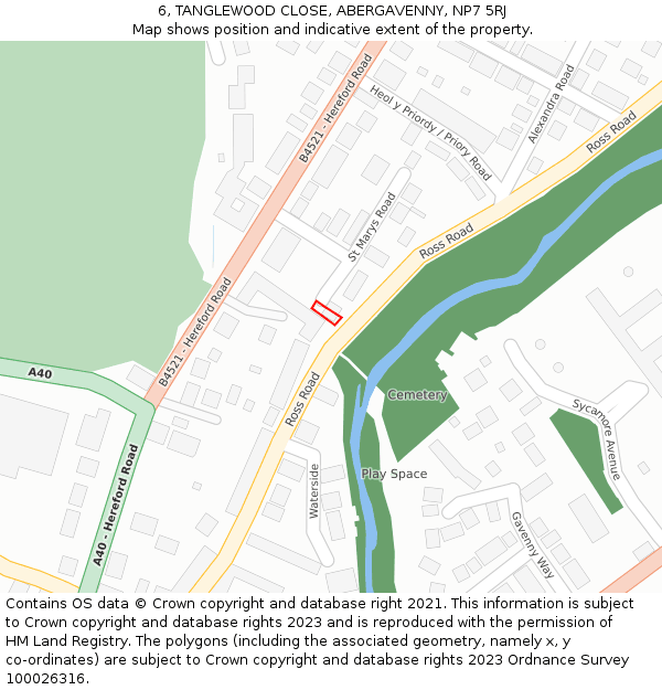 6, TANGLEWOOD CLOSE, ABERGAVENNY, NP7 5RJ: Location map and indicative extent of plot
