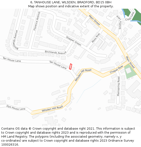 6, TANHOUSE LANE, WILSDEN, BRADFORD, BD15 0BH: Location map and indicative extent of plot