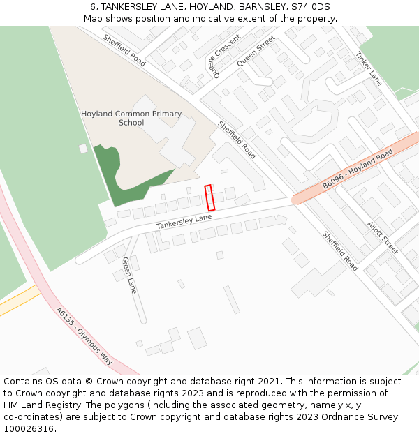 6, TANKERSLEY LANE, HOYLAND, BARNSLEY, S74 0DS: Location map and indicative extent of plot