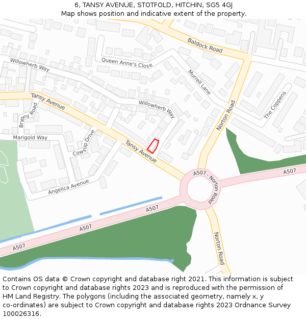 6, TANSY AVENUE, STOTFOLD, HITCHIN, SG5 4GJ: Location map and indicative extent of plot