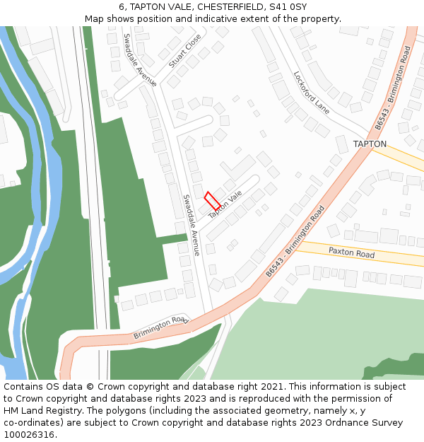 6, TAPTON VALE, CHESTERFIELD, S41 0SY: Location map and indicative extent of plot