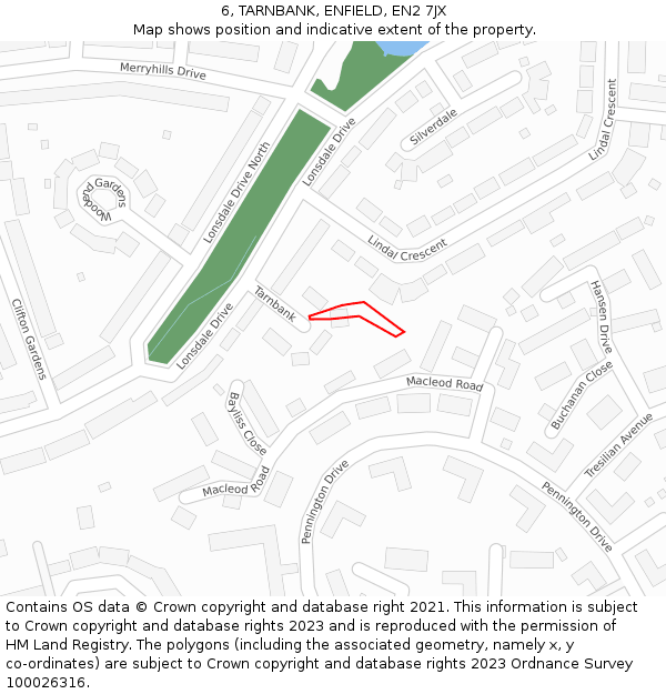 6, TARNBANK, ENFIELD, EN2 7JX: Location map and indicative extent of plot