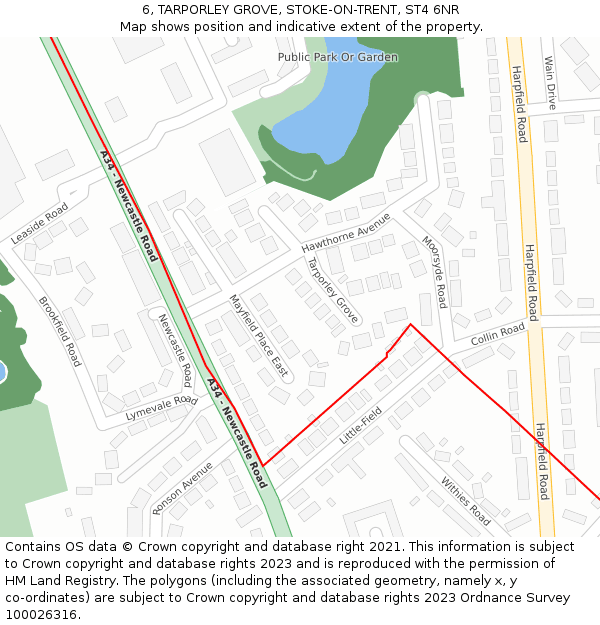 6, TARPORLEY GROVE, STOKE-ON-TRENT, ST4 6NR: Location map and indicative extent of plot