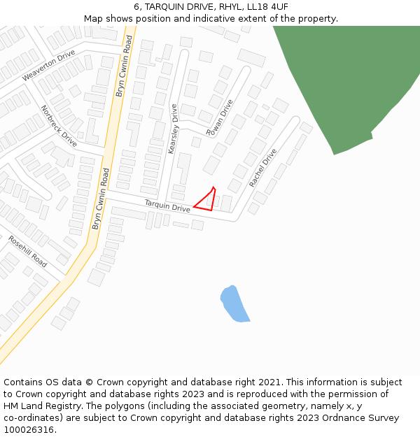 6, TARQUIN DRIVE, RHYL, LL18 4UF: Location map and indicative extent of plot