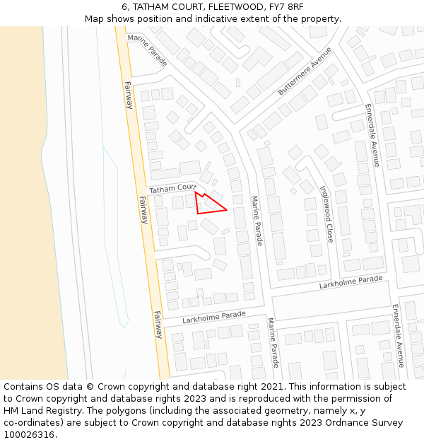 6, TATHAM COURT, FLEETWOOD, FY7 8RF: Location map and indicative extent of plot