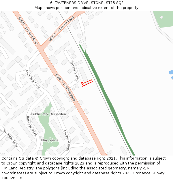 6, TAVERNERS DRIVE, STONE, ST15 8QF: Location map and indicative extent of plot
