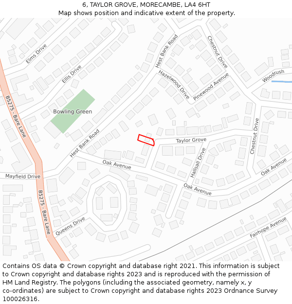 6, TAYLOR GROVE, MORECAMBE, LA4 6HT: Location map and indicative extent of plot