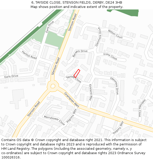 6, TAYSIDE CLOSE, STENSON FIELDS, DERBY, DE24 3HB: Location map and indicative extent of plot