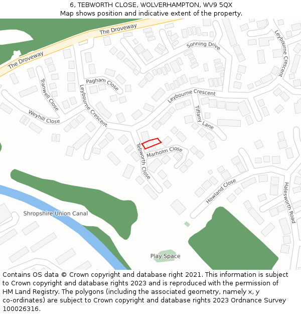 6, TEBWORTH CLOSE, WOLVERHAMPTON, WV9 5QX: Location map and indicative extent of plot
