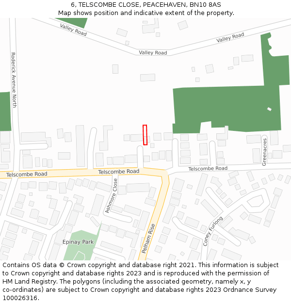 6, TELSCOMBE CLOSE, PEACEHAVEN, BN10 8AS: Location map and indicative extent of plot