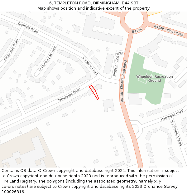 6, TEMPLETON ROAD, BIRMINGHAM, B44 9BT: Location map and indicative extent of plot