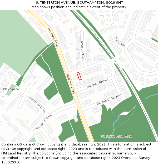 6, TENTERTON AVENUE, SOUTHAMPTON, SO19 9HT: Location map and indicative extent of plot