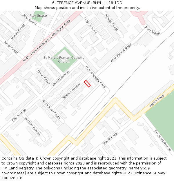 6, TERENCE AVENUE, RHYL, LL18 1DD: Location map and indicative extent of plot