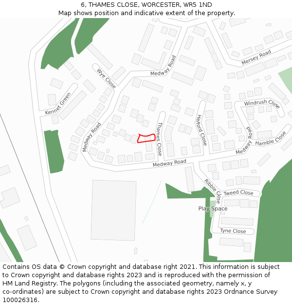 6, THAMES CLOSE, WORCESTER, WR5 1ND: Location map and indicative extent of plot