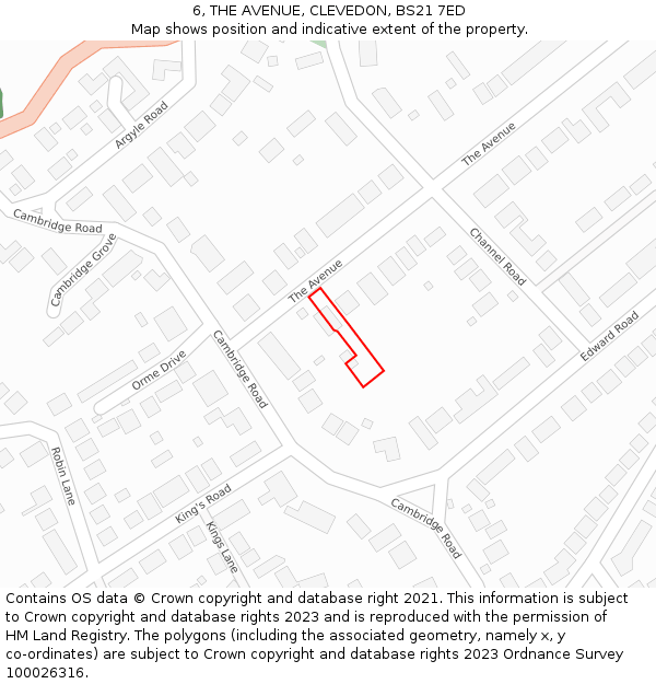 6, THE AVENUE, CLEVEDON, BS21 7ED: Location map and indicative extent of plot