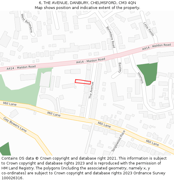 6, THE AVENUE, DANBURY, CHELMSFORD, CM3 4QN: Location map and indicative extent of plot