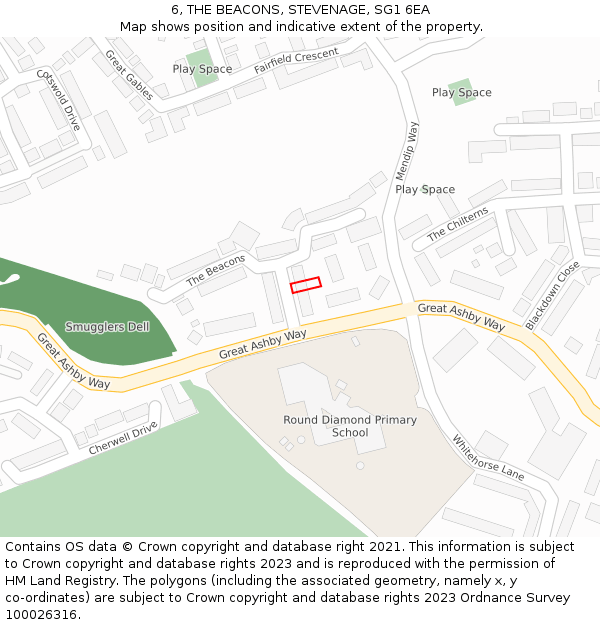 6, THE BEACONS, STEVENAGE, SG1 6EA: Location map and indicative extent of plot