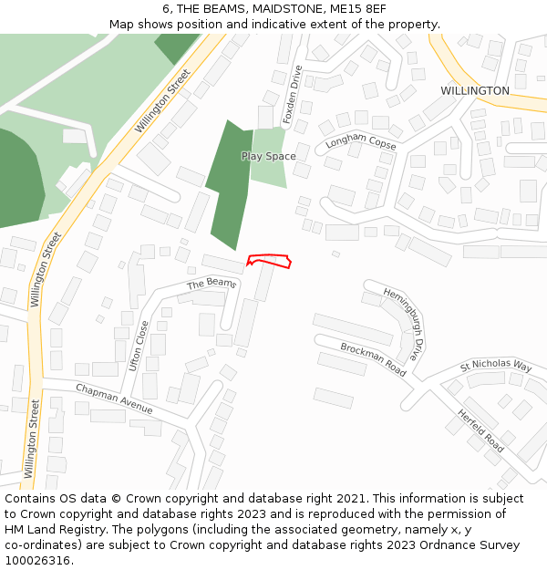 6, THE BEAMS, MAIDSTONE, ME15 8EF: Location map and indicative extent of plot