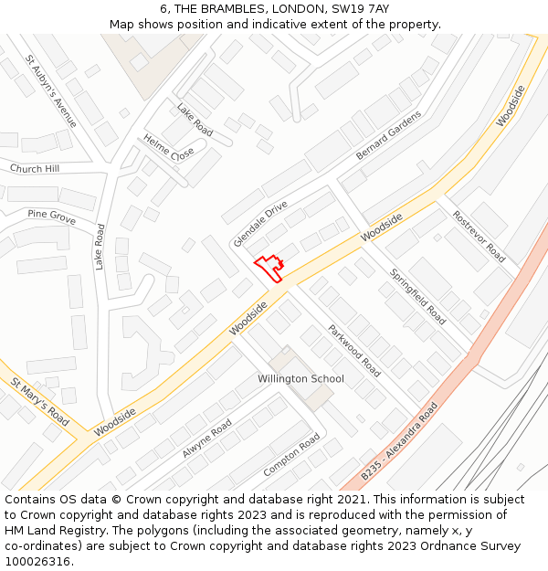 6, THE BRAMBLES, LONDON, SW19 7AY: Location map and indicative extent of plot