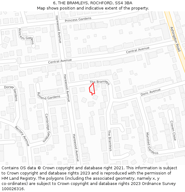 6, THE BRAMLEYS, ROCHFORD, SS4 3BA: Location map and indicative extent of plot