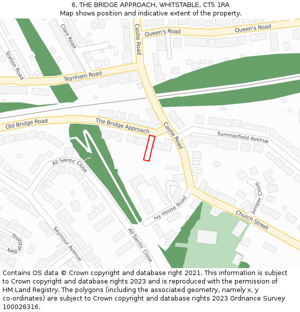 6, THE BRIDGE APPROACH, WHITSTABLE, CT5 1RA: Location map and indicative extent of plot