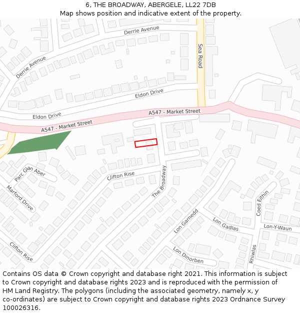 6, THE BROADWAY, ABERGELE, LL22 7DB: Location map and indicative extent of plot