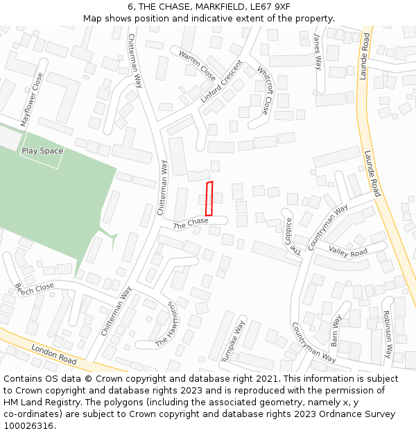 6, THE CHASE, MARKFIELD, LE67 9XF: Location map and indicative extent of plot